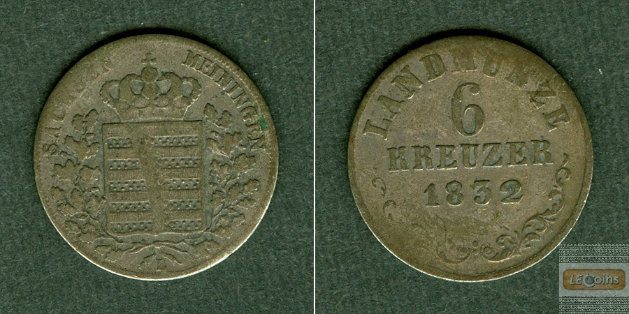Sachsen Meiningen 6 Kreuzer 1832 L  f.ss
