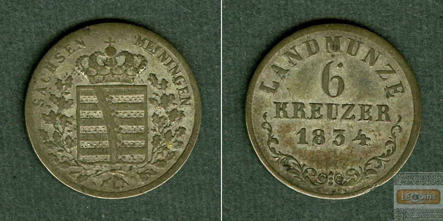 Sachsen Meiningen 6 Kreuzer 1834 L  ss+