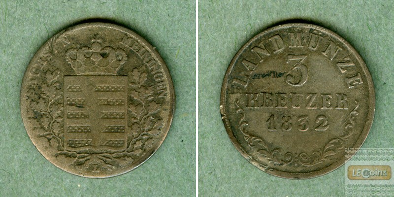 Sachsen Meiningen 3 Kreuzer 1832 L  f.ss