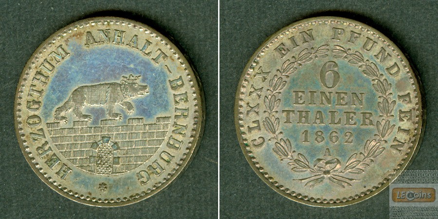 Anhalt Bernburg 1/6 Taler 1862 A  vz