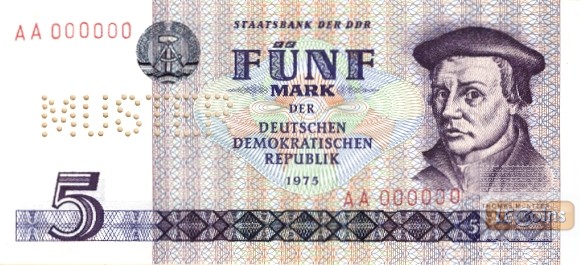 DDR: 5 MARK 1975  Ro.361 M3  Musternote  I