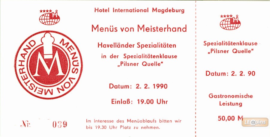 DDR: HOTEL INTERNATIONAL MAGDEBURG Gutschein 1990  I