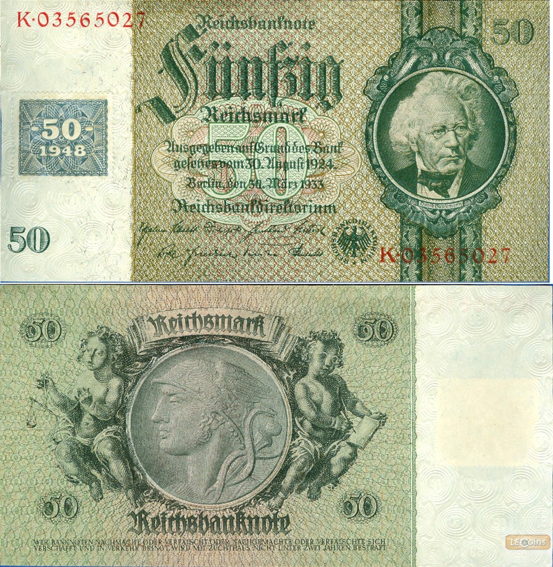 DDR: 50 DEUTSCHE MARK 1948  Kuponausgabe  Ro.337d  I-