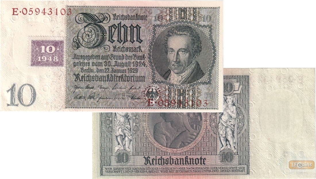 DDR: 10 DEUTSCHE MARK 1948  Kuponausgabe  Ro.334c  I