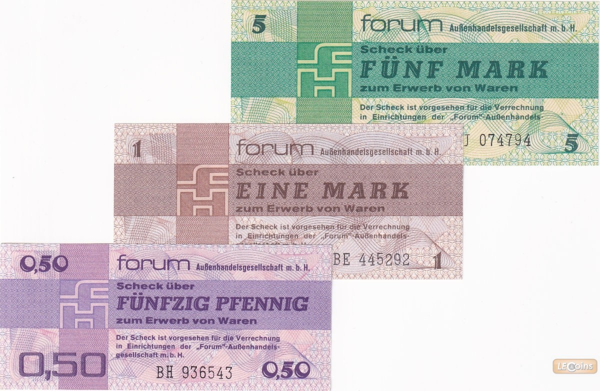 Lot: DDR: 3x Forum-Scheck 0.50 1 5 MARK 1979  I