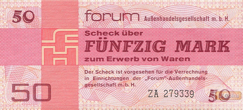 DDR: Forum-Scheck 50 MARK 1979  Ro.371b  Ersatznote  I
