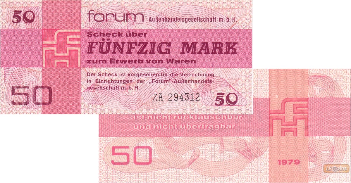 DDR: Forum-Scheck 50 MARK 1979  Ro.371b  Ersatznote  I-  selten