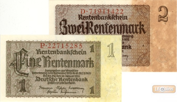 Lot: Deutsche Rentenbank 2x  1 + 2 RENTENMARK 1937  I