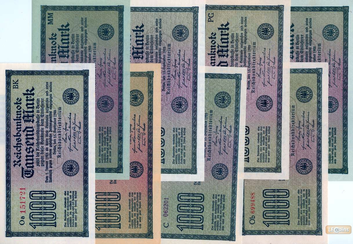 Lot: Deutsche Reichsbank 8x  1000 Mark  Ro.75  1922