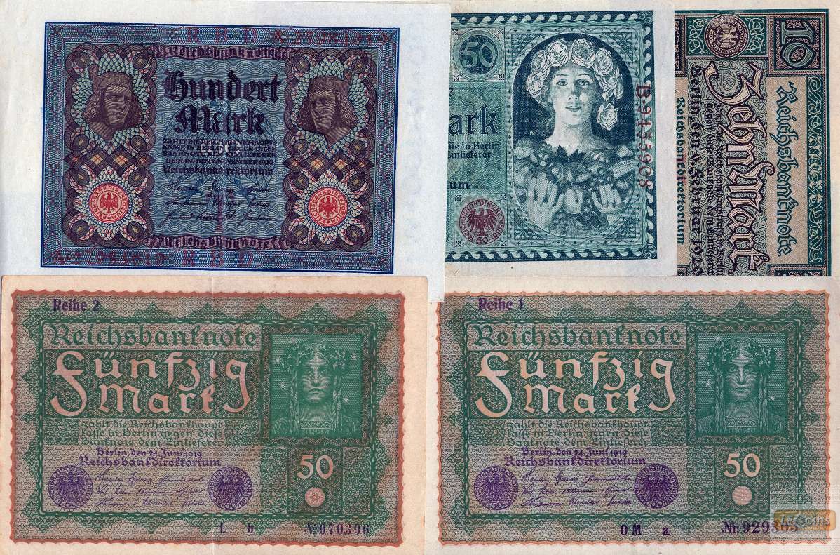 Lot: Deutsche Reichsbank 5x  10 50 100 Mark  [1919-1920]