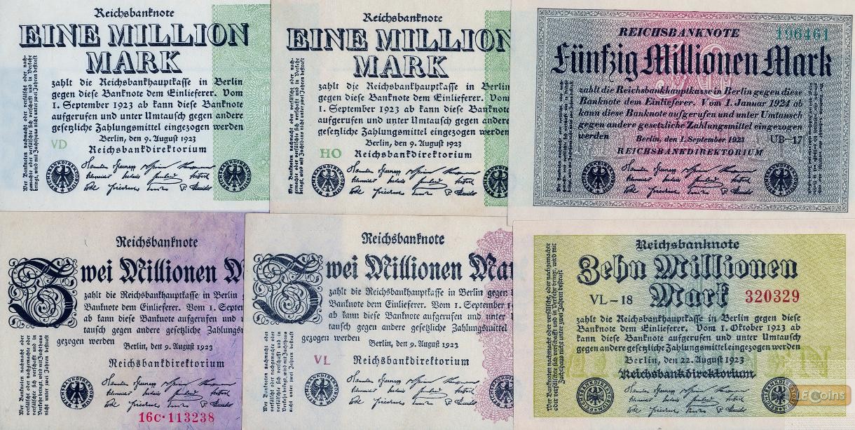 Lot: Deutsche Reichsbank 6x  Inflation  I  1923
