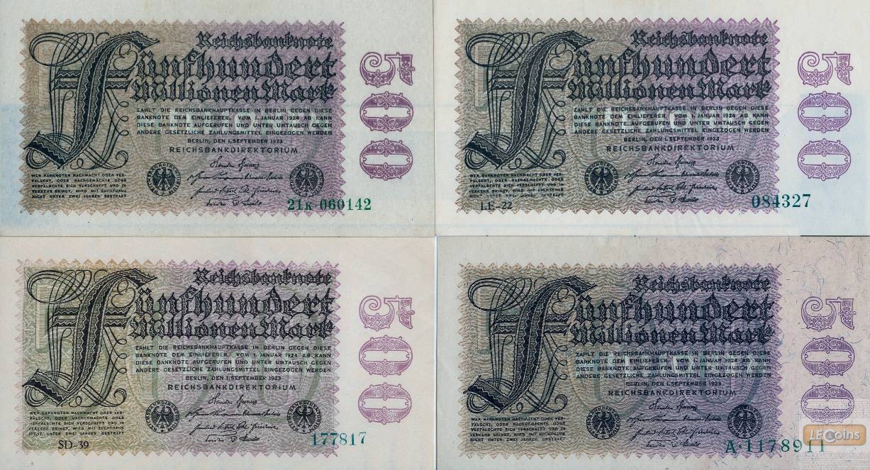Lot: Deutsche Reichsbank 4x  Inflation Ro.109  I-  1923