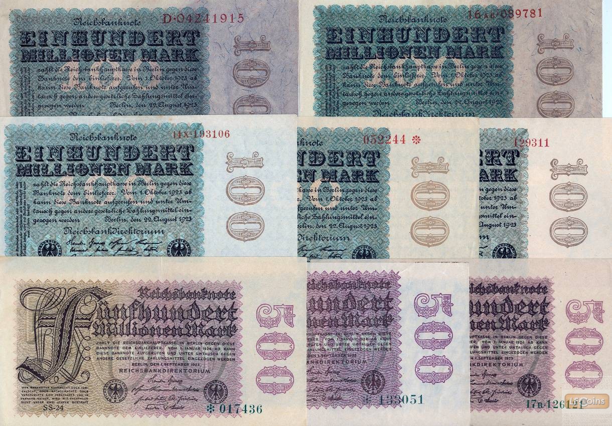 Lot: Deutsche Reichsbank 8x  Inflation  II+  1923