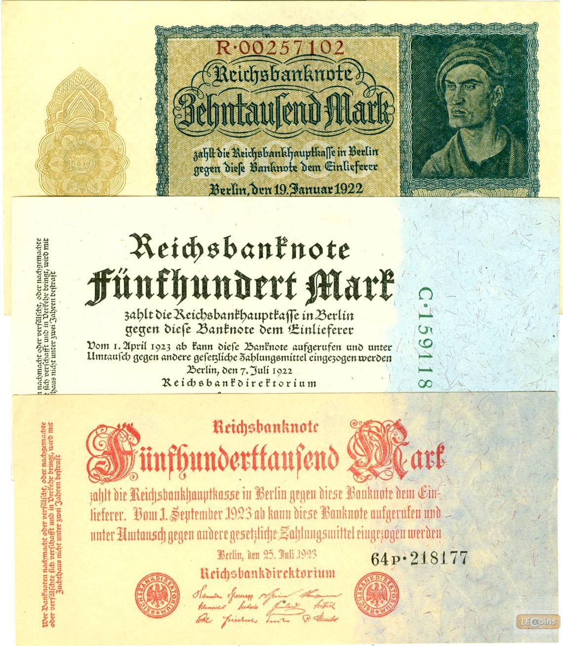 Lot: Deutsche Reichsbank 3x  Inflation  I-  [1922-1923]