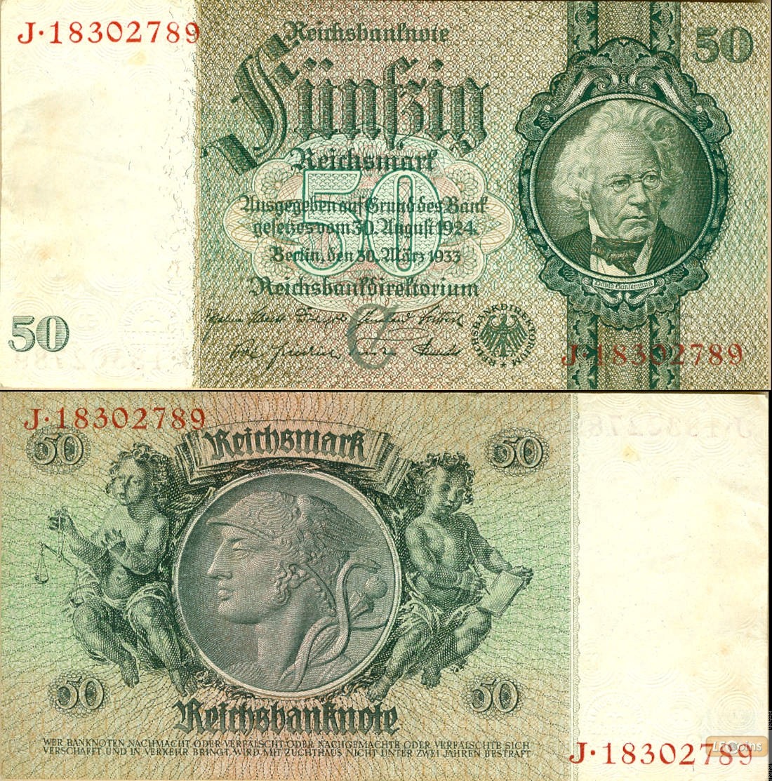 50 REICHSMARK 1933  Ro.175b  Friedensdruck  II