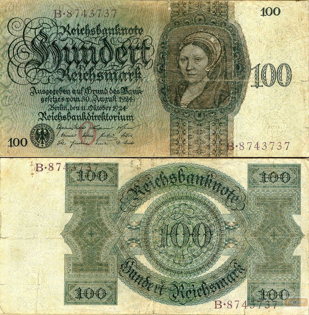 100 REICHSMARK 1924  Ro.171  IV+