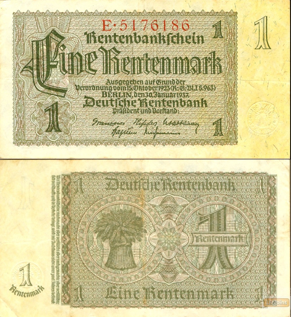 1 RENTENMARK 1937  Ro.166a  III  selten