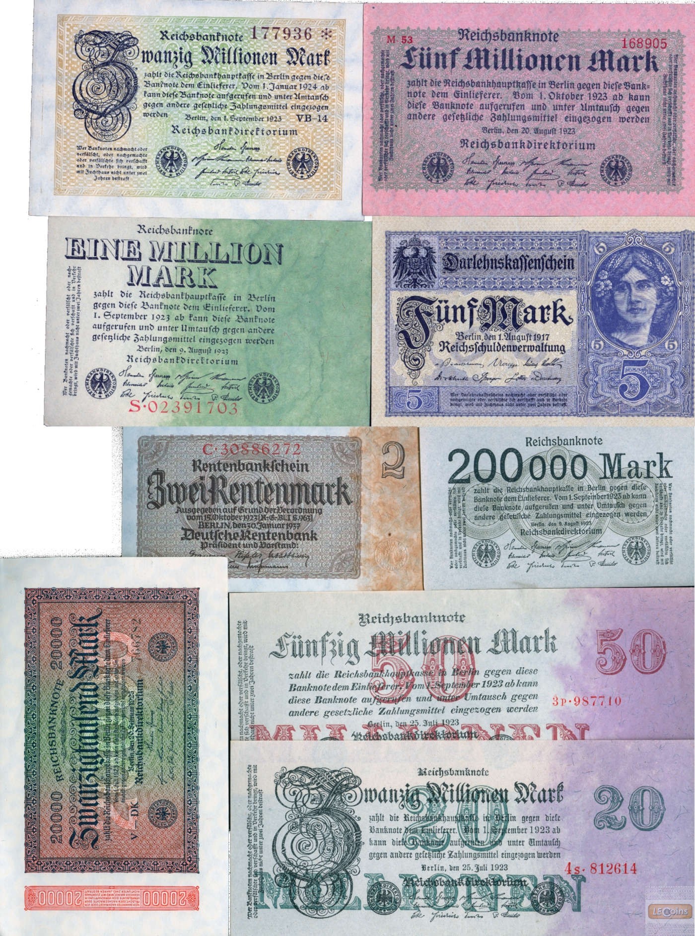 Lot: Deutsche Reichsbank 9x Banknote  I-  [1914-1937]