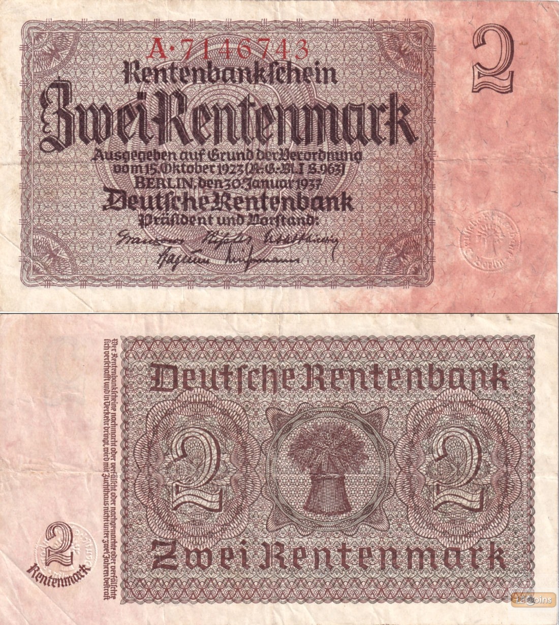 2 RENTENMARK 1937  Ro.167a  III