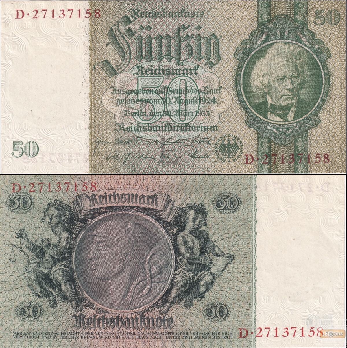 50 REICHSMARK 1933  Ro.175c  Zwischenform  I