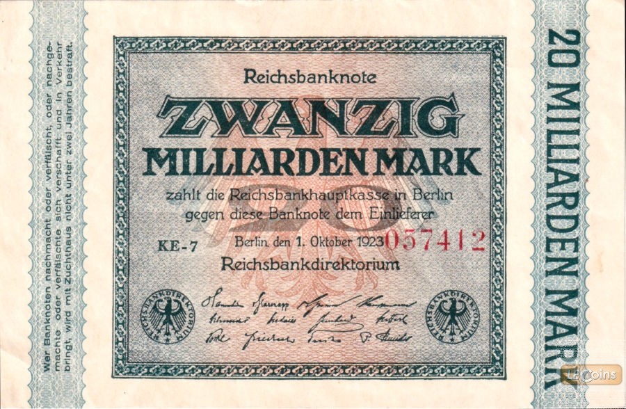 20 MILLIARDEN MARK 1923  Ro.115b  II+