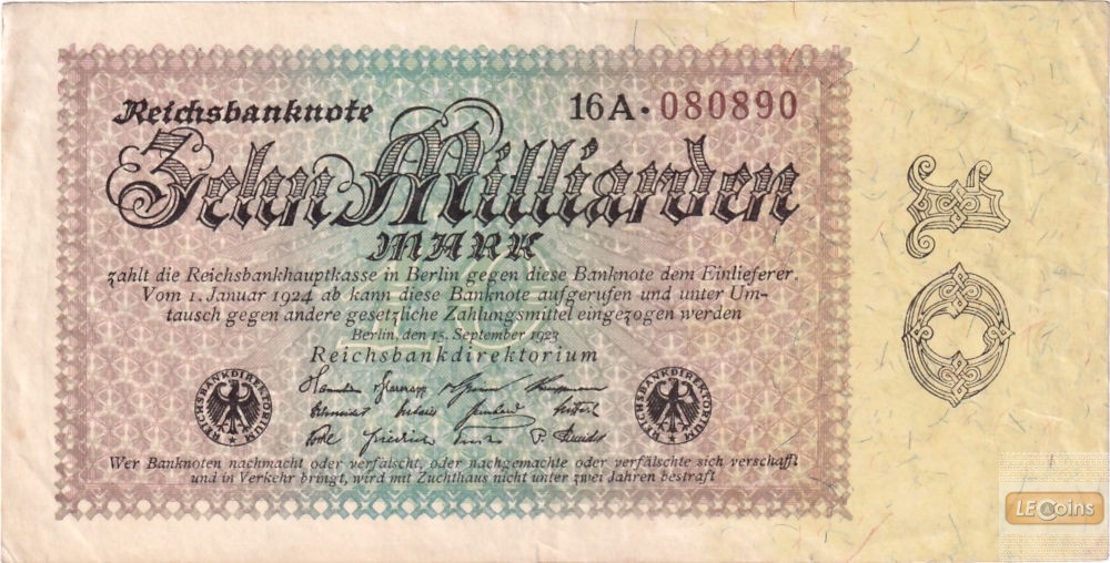 10 MILLIARDEN MARK 1923  Ro.113c  III+