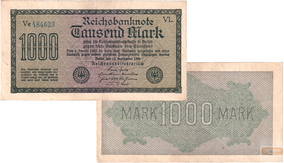 1000 MARK 1922  Ro.75mFc  FEHLDRUCK  II  selten