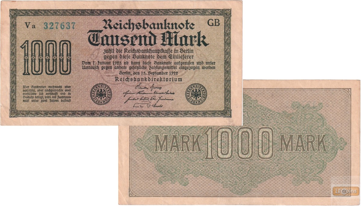 1000 MARK 1922  Ro.75n  II  selten