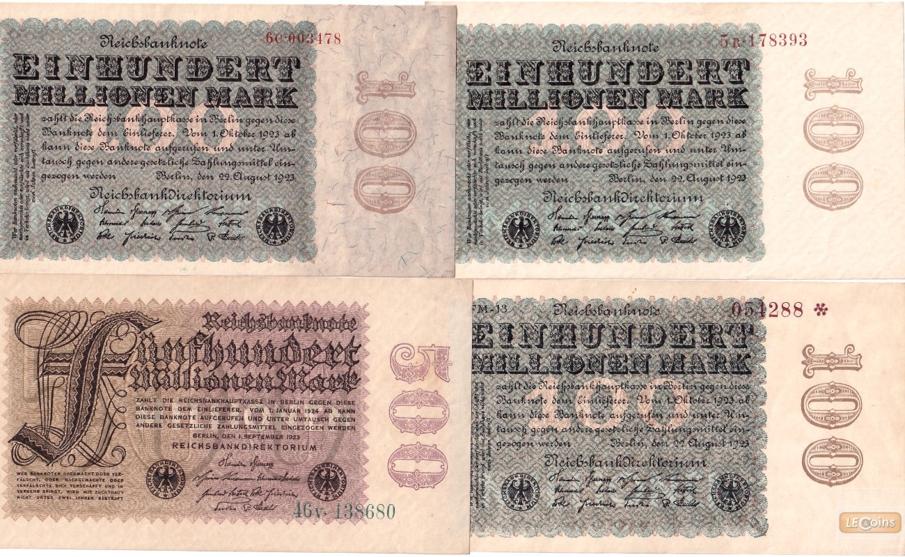 Lot: Deutsche Reichsbank 4x Banknote Inflation 1923  I-II