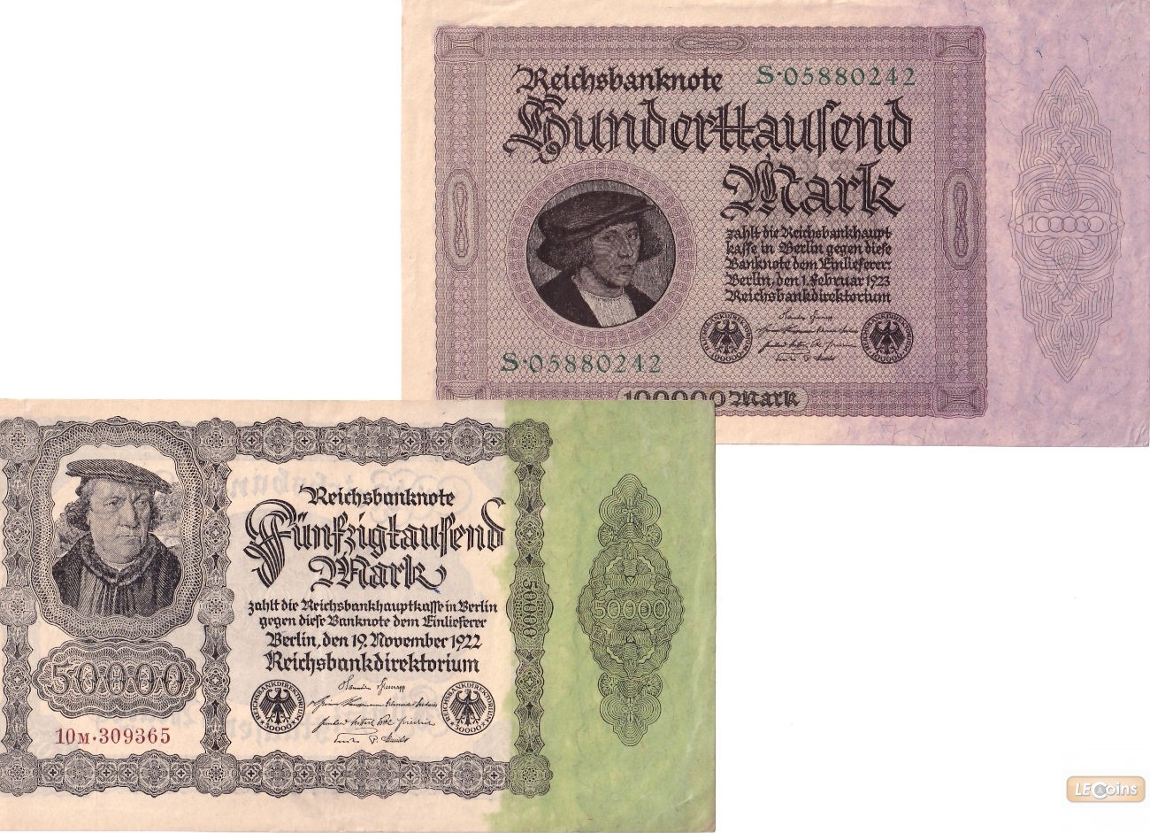 Lot: Deutsche Reichsbank 2x Banknote 50000 + 100000 Mark  I-II  [1922-1923]
