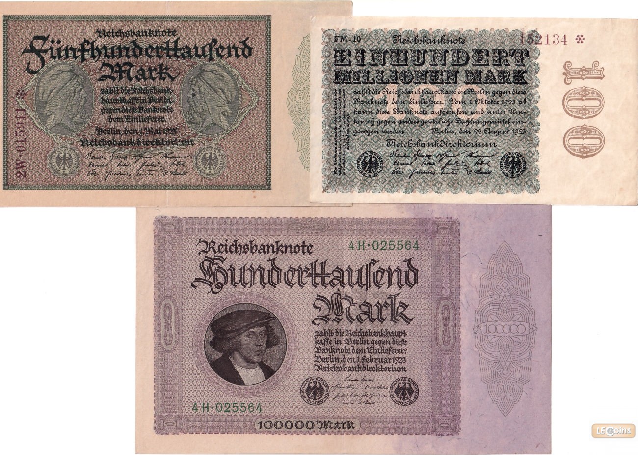Lot: Deutsche Reichsbank 3x Banknote Inflation 1923  II+