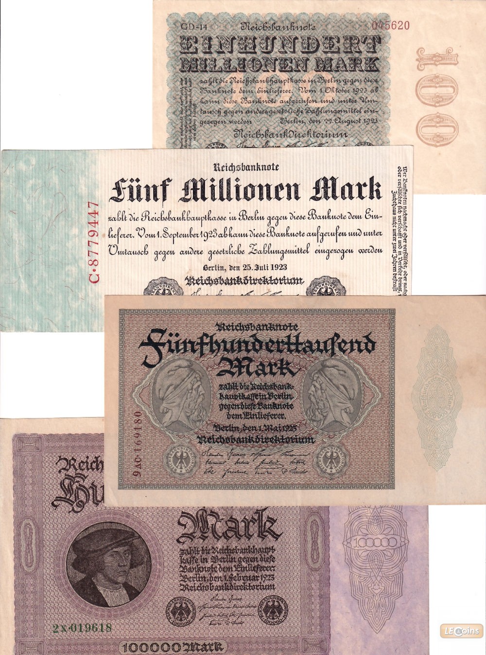 Lot: Deutsche Reichsbank 4x Banknote Inflation 1923  II