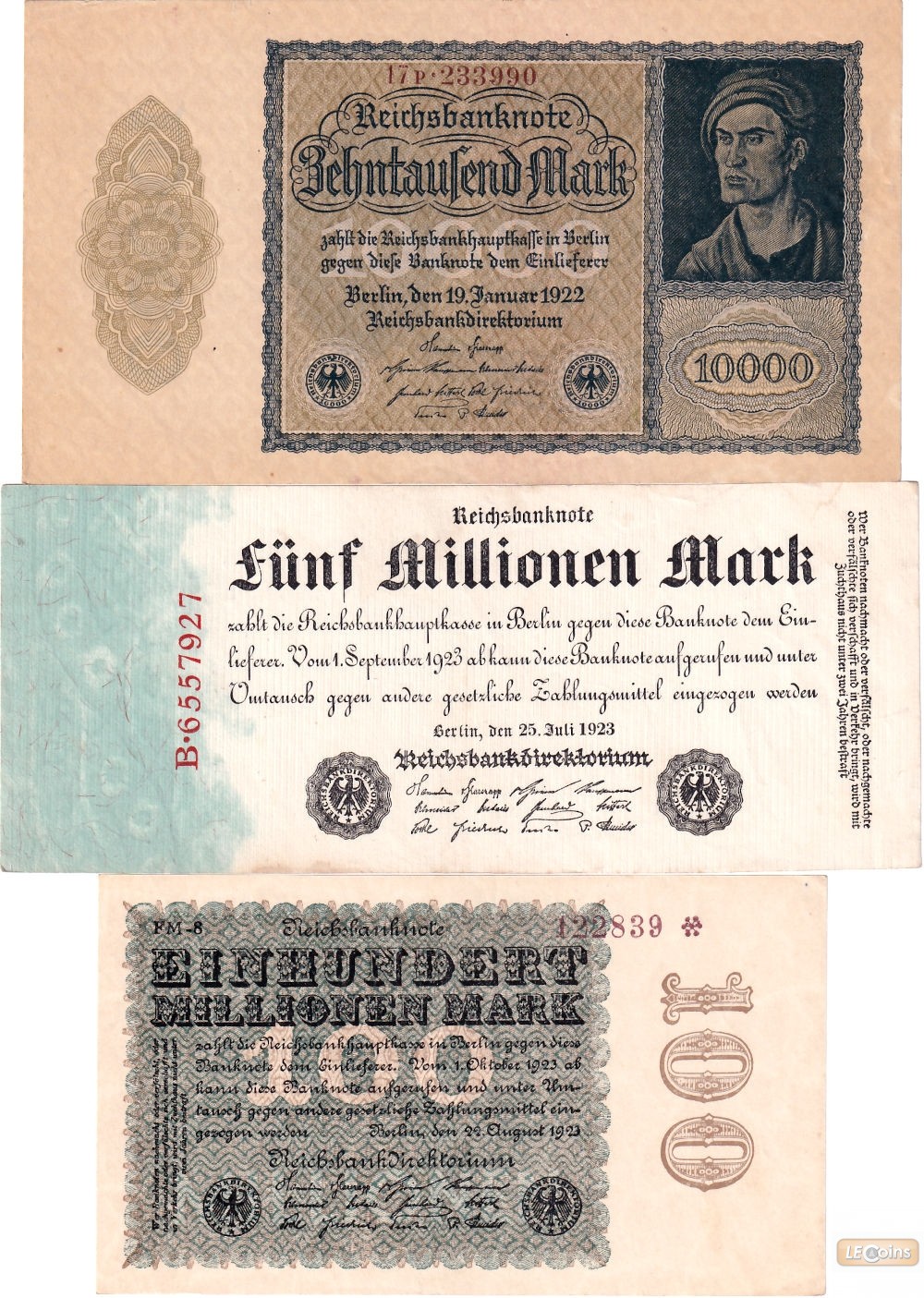 Lot: Deutsche Reichsbank 3x Banknote Inflation  I-II  [1922-1923]