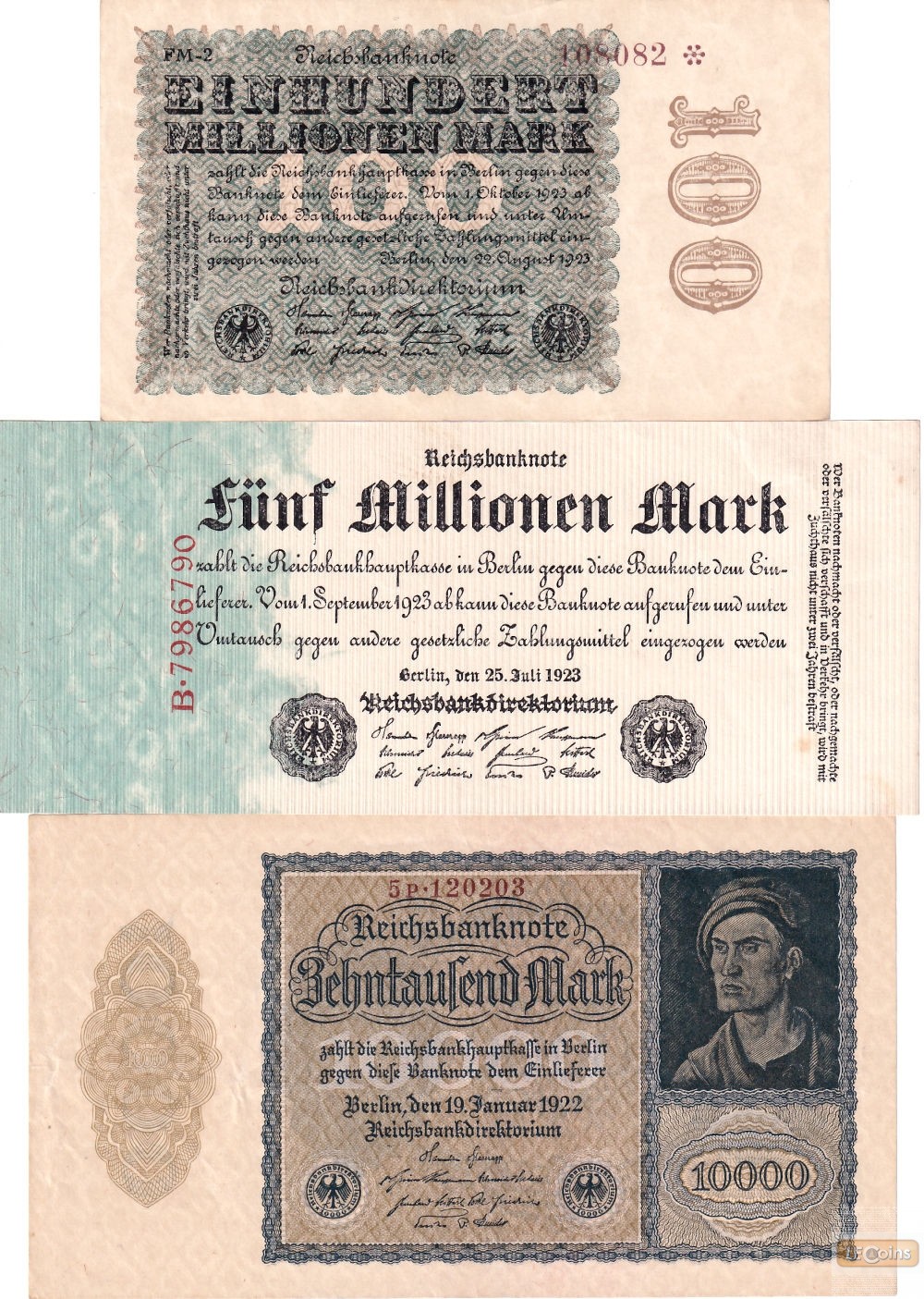 Lot: Deutsche Reichsbank 3x Banknote Inflation  II+  [1922-1923]