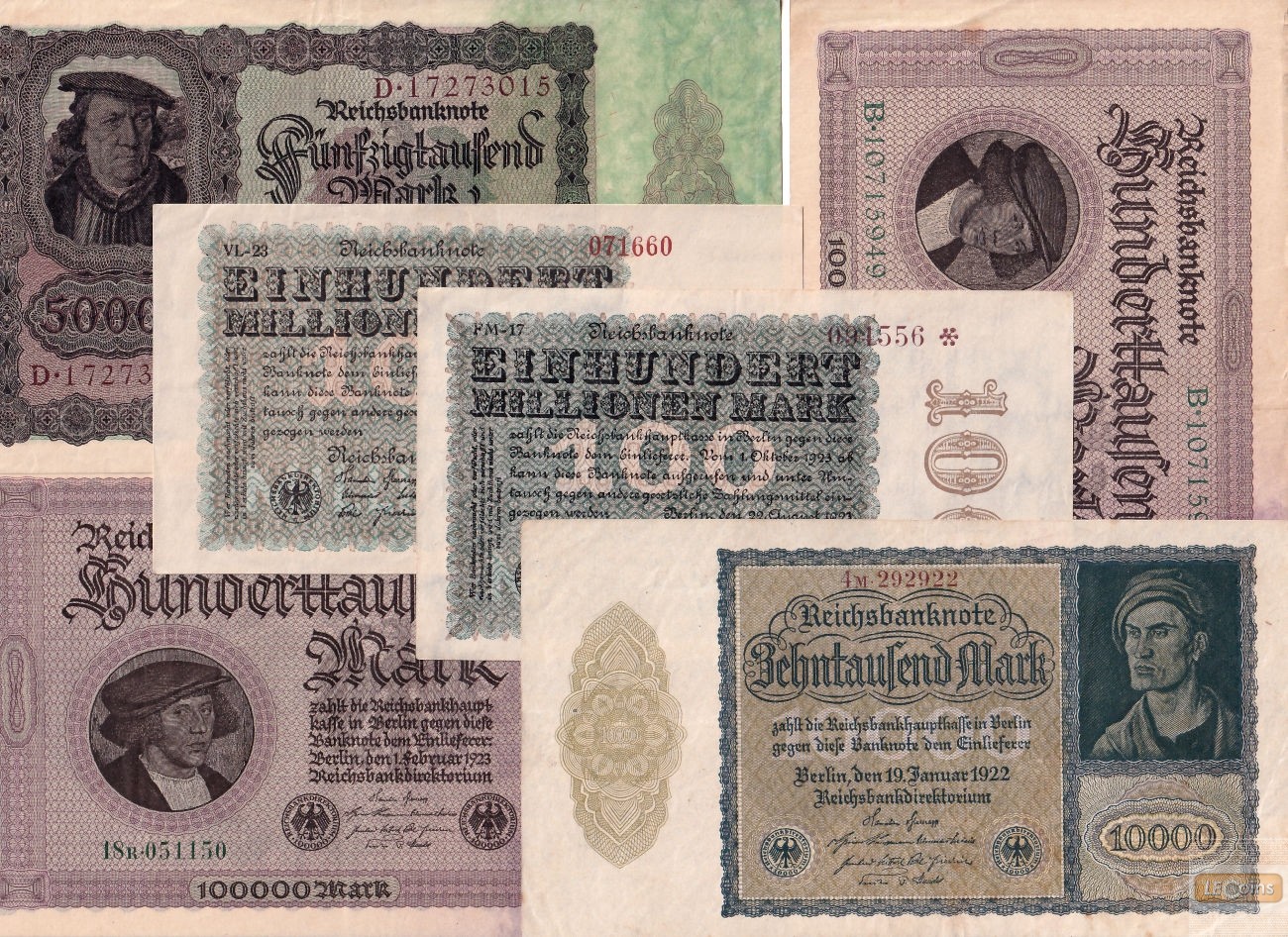 Lot: Deutsche Reichsbank 6x Banknote Inflation  II-III  [1922-1923]