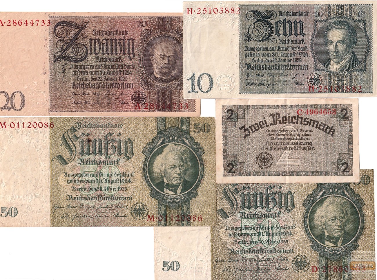 Lot: Deutsche Reichsbank 5x Banknote  III  [1929-1933]