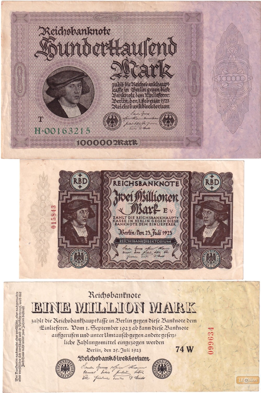 Lot: Deutsche Reichsbank 3x Banknote Inflation 1923  III