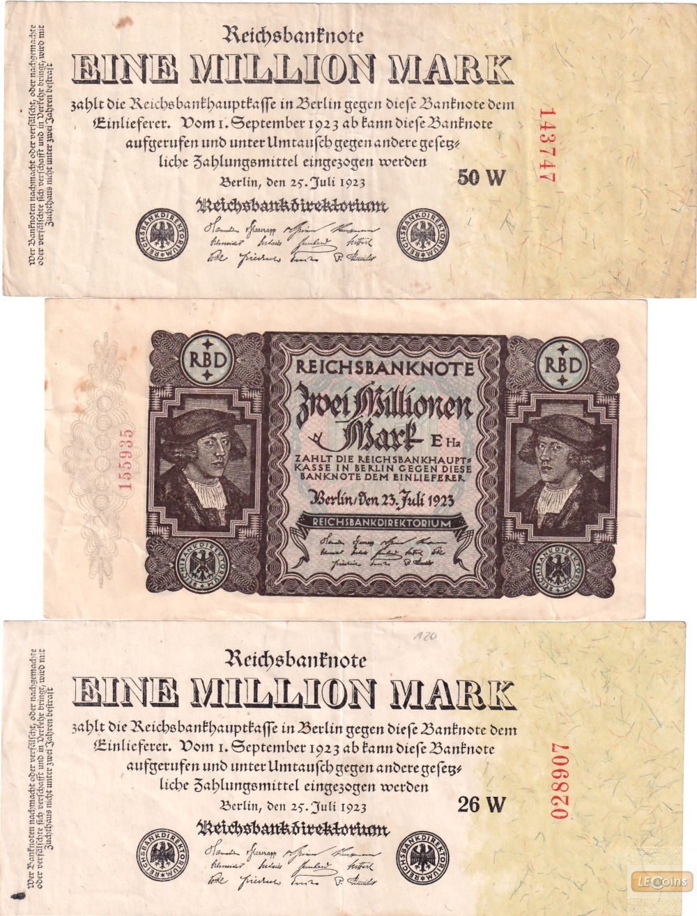 Lot: Deutsche Reichsbank 3x Banknote Inflation 1923  III