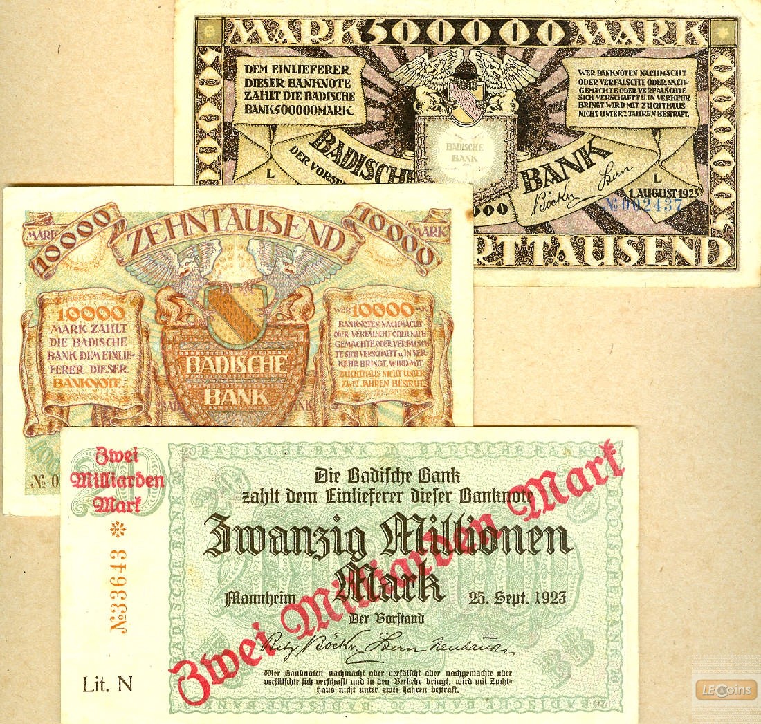 Lot: 3x BADEN Inflation 1923  II-III