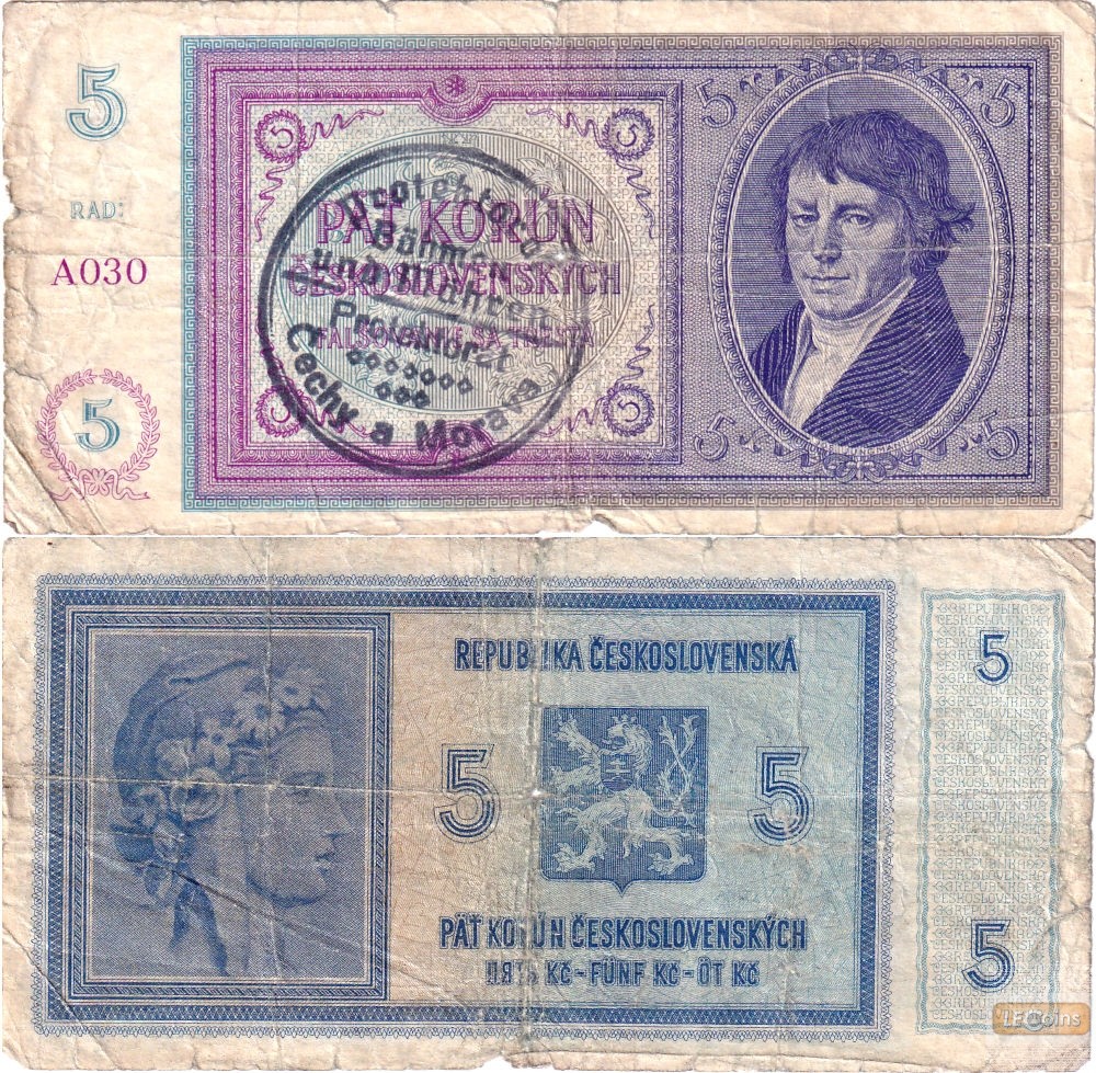 Deutsche Besatzung BÖHMEN &amp; MÄHREN 5 Kronen 1940  Ro.557a  IV  selten!