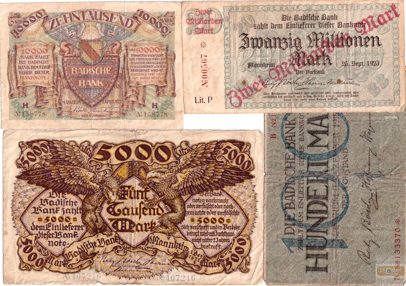 Lot: 4x BADEN Inflation  [1918-1923]
