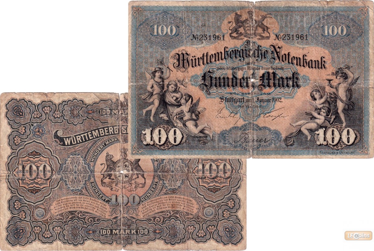 WÜRTTEMBERG 100 MARK 1902  WTB9  IV  selten