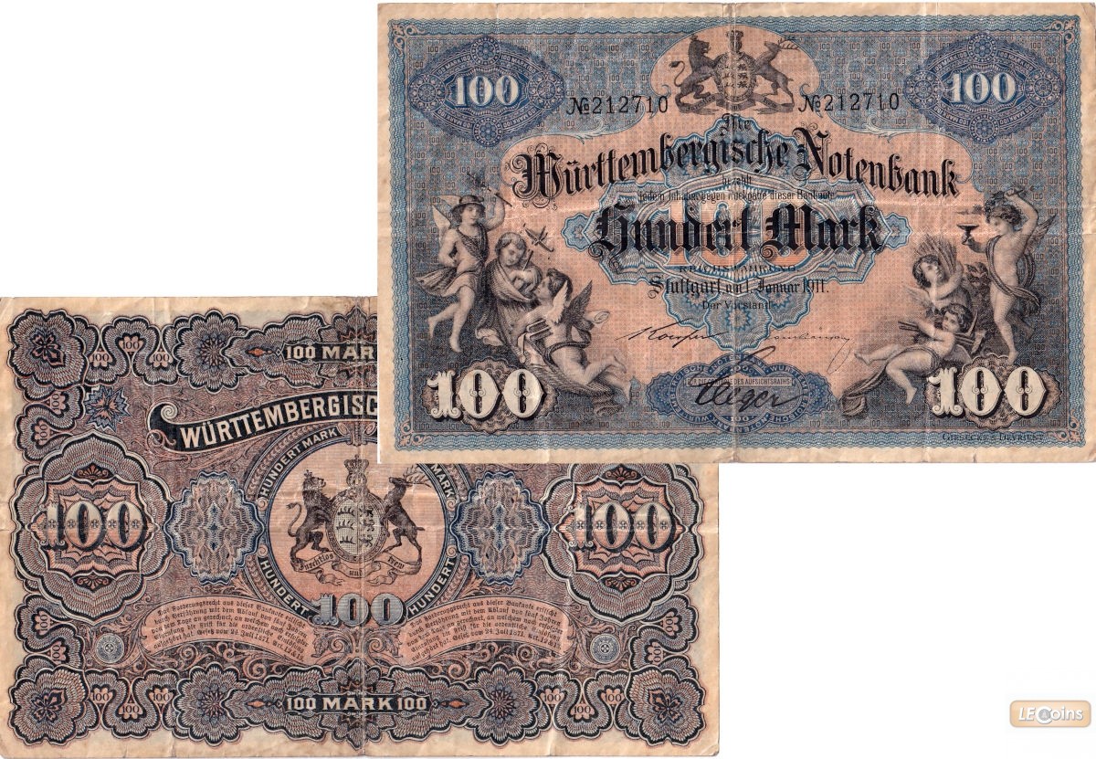 WÜRTTEMBERG 100 MARK 1911  WTB10a  III-