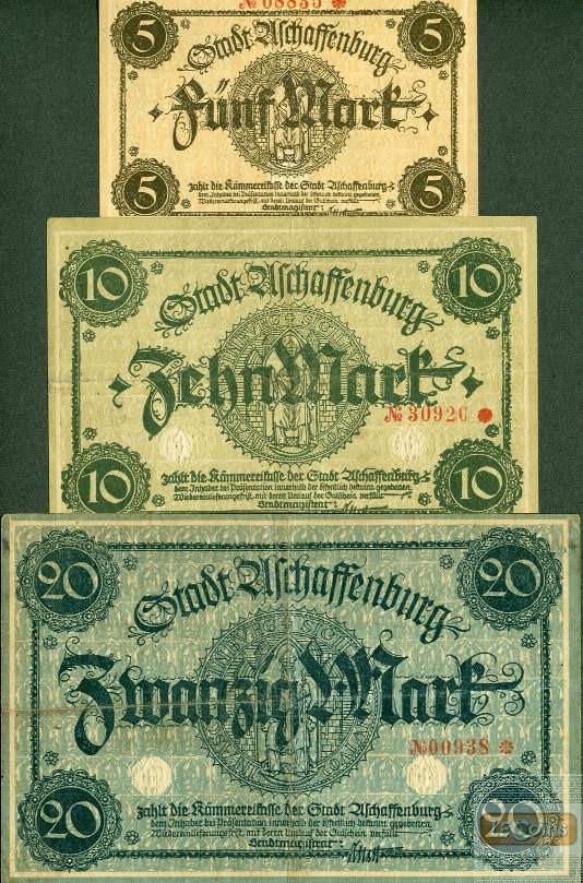 Lot: Notgeld Serienscheine 3x ASCHAFFENBURG  [1918-1922]