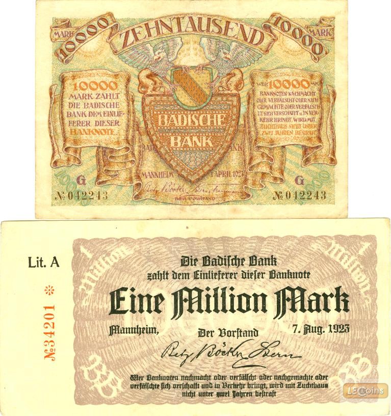 Lot: Notgeld Inflation 2x Badische Bank  II-  [1923]