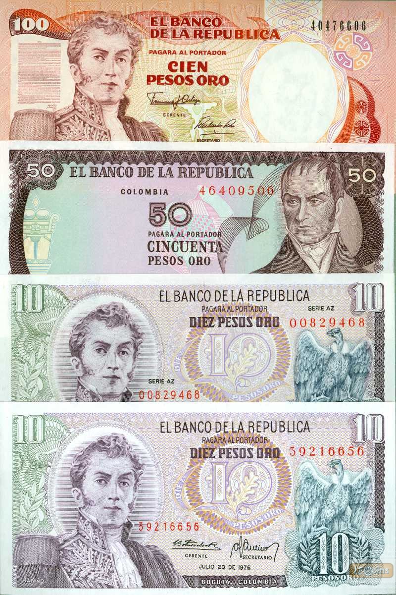 Lot: KOLUMBIEN / COLOMBIA  4x Banknote  I  [1976-1991]
