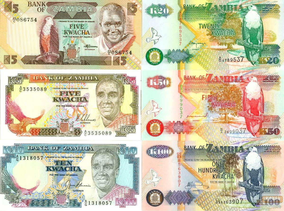 Lot: ZAMBIA / SAMBIA  6x Banknote  I  [1980-2003]