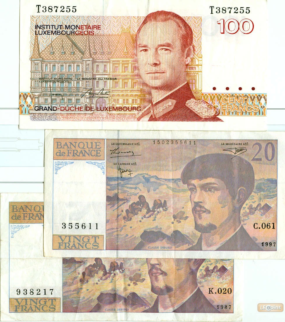 Lot: EUROPA / EUROPE Mix FRA LUX  3x Banknote  [1986-1997]