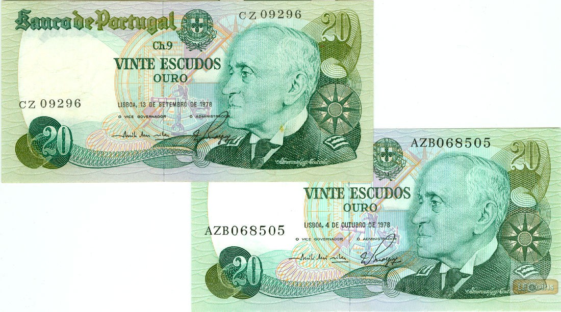 Lot: PORTUGAL 2x Banknote  20 Escudos 1978  I