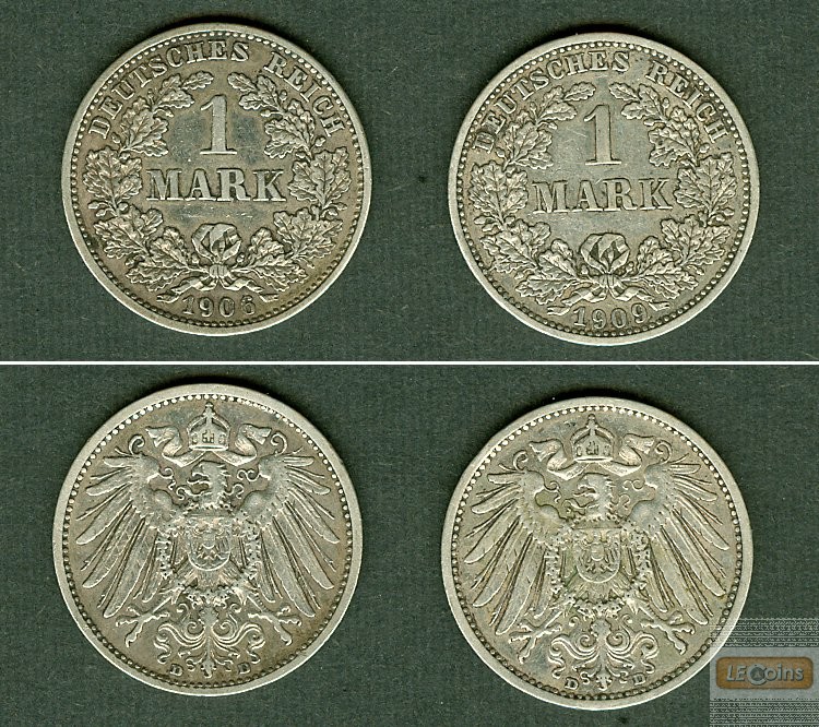 Lot:  DEUTSCHES REICH  2x Silber 1 Mark  [1906-1909]